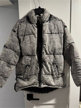 Landon Denim Grey Puffer Jacket - Warm Quilted Coat